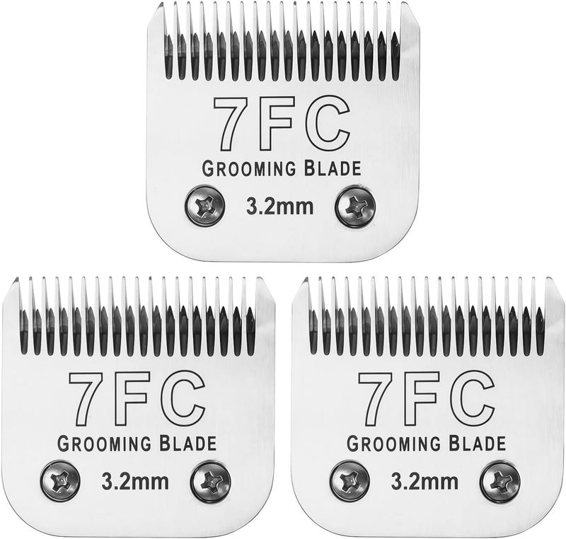 OEMIRY 3 Pcs Size 7FC Detachable Dog Grooming Blades, Compatible with Andis, Oster A5, Wahl KM10 Series Clippers, Cut Length 3.2mm, Silver (7FC 3.2mm, 3Packs) - Image 1